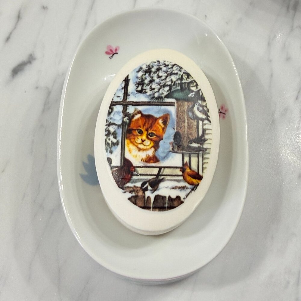 Vintage Soap Dish & Cat Soap Art